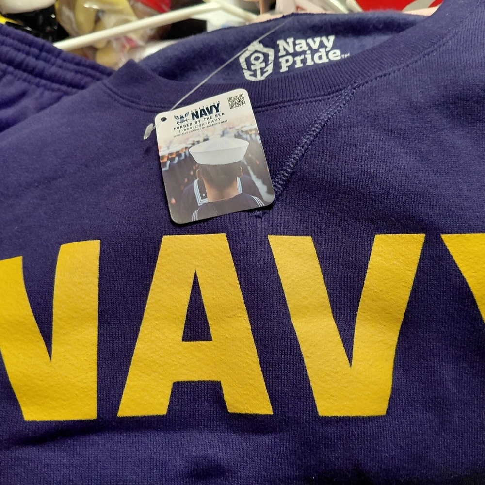 Navy Pride Navy Blue Sweatshirt With  Gold Logo Lettering Unisex Size L New.